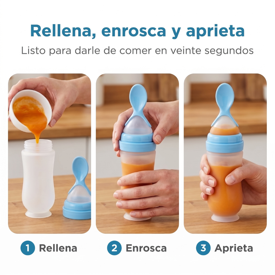 Biberón cuchara para papillas sin manchas