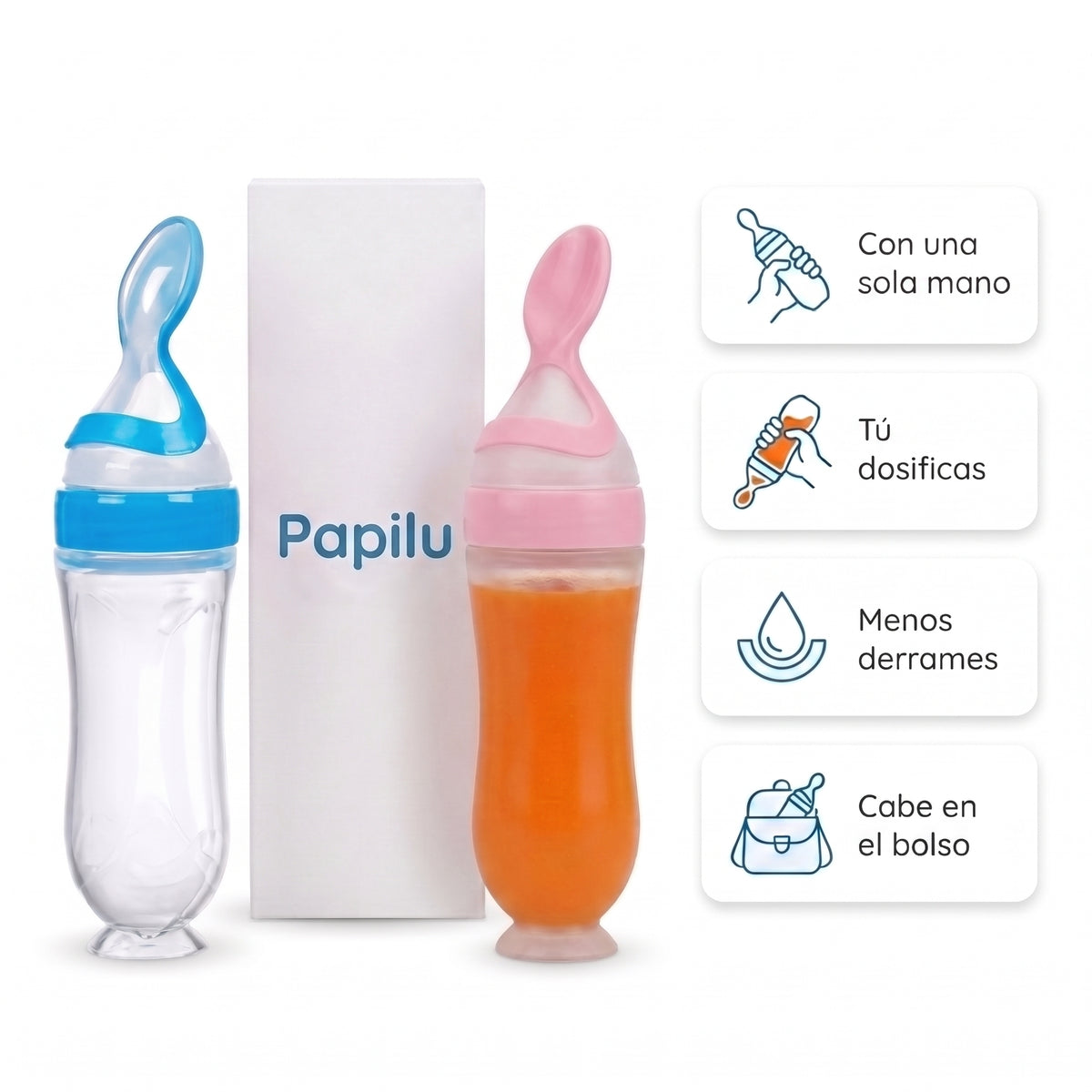 Biberón cuchara para papillas sin manchas